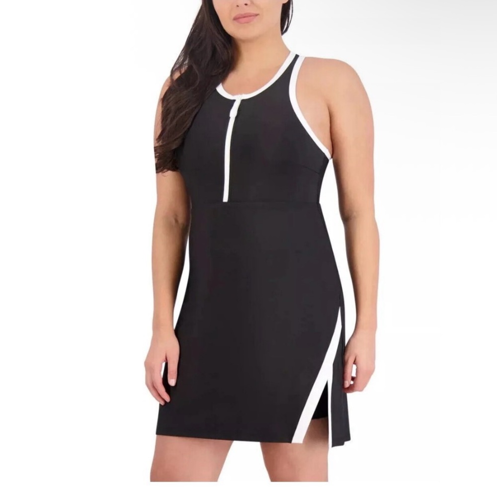 Sage Black Dress with White Trim